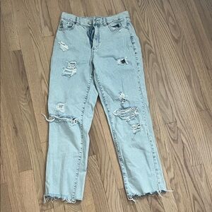 Garage Light Blue Distressed Straight Leg Jeans